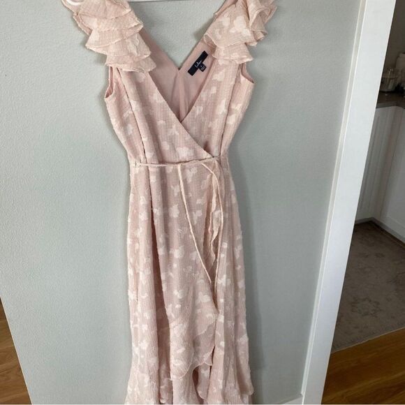 Lulus Blush Pink Jacquard High-Low Wrap Prom Bridesmaid Maxi Dress, Size small - Picture 9 of 9